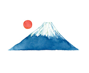 透明水彩画の富士山のカットイラストレーション　