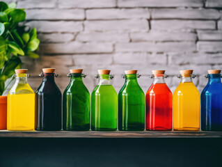 Eine Nahaufnahme eines Glases mit frisch gepresstem grünen Saft, die die leuchtend grüne Farbe und die Frische der Zutaten hervorhebt, die eine entgiftende und verjüngende Wirkung auf den Körper haben