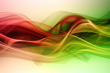 Fototapeta premium Schöner abstrakter 3D Hintergrund, grüner und roter Rauch, Regenbogenfarben, bunte Partikel, schwarzer Hintergrund