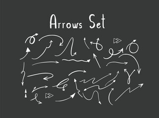 Hand drawn arrow set. Collection hand drawn arrows. Set simple arrows isolated on white background. Arrow mark icons. Arrow paint - stock vector.

