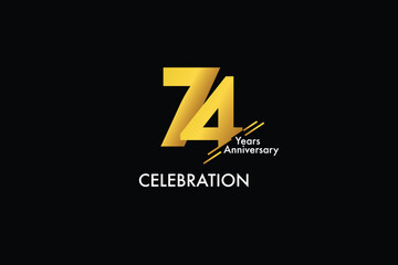 74th, 74 years, 74 year anniversary gold color on black background abstract style logotype. anniversary with gold color isolated on black background, vector design for celebration vector