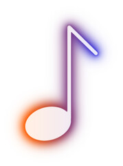 Neon glowing music note shape light.