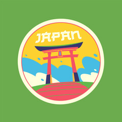 Travel Vector Retro Sticker, Pin, Stamp, Patch. Japanese Torii Gate.