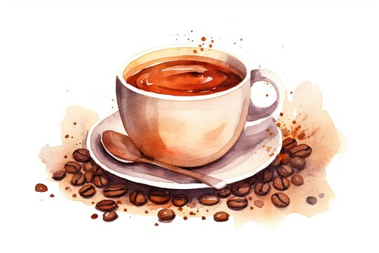 Coffee break. Colorful watercolor mug on white background. Tea art. Isolated cup illustration