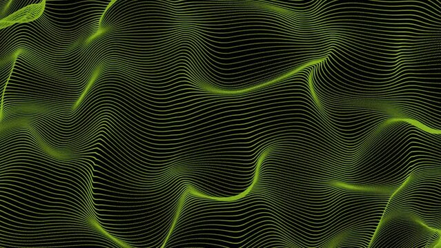  Abstract new digital particle green wave and moving black background 4k video animation. 
