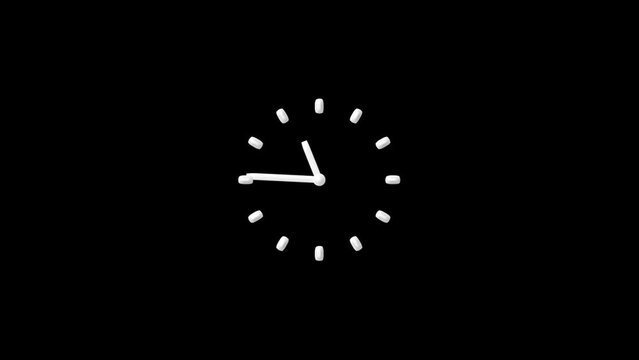 Clock icon flat style black background 24 Hour Day Fast Speed. Clock with moving Clock time rotation 360  4k video animation.
