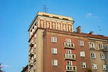 Fototapeta premium Detail of Sorela architectural style in Havirov, Czech Republic used during communist era in 1950s