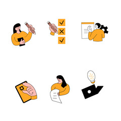 Business Concept illustration set. Collection of scenes with men and women taking part in business activities. Vector illustration.