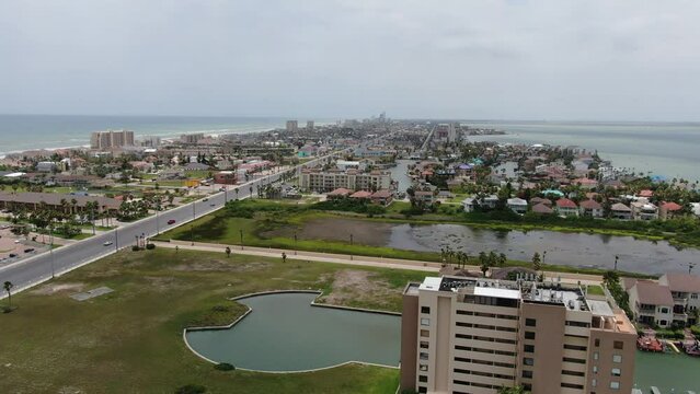 Aerial views from over South Padre Island, Texas on a bright summer day.