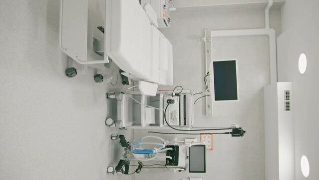 Medical equipment for gastroscopy in the office of the clinic a couch for patients and a gastroscopy with a monitor