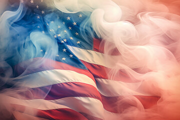 Smoke texture or background of the American flag. Texture celebrating the United States independence.