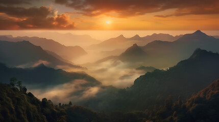 Obraz na płótnie Canvas Mountain Mist Serenity Generative AI