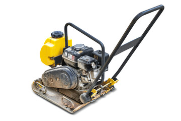 Vibrating rammer on a white isolated background. Vibratory plate compactor designed for the compaction of granular, mixed materials with some cohesive content.