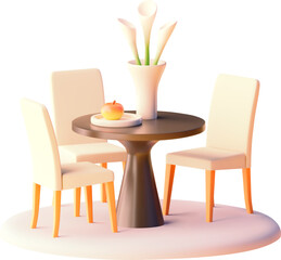 Vector dining table with chairs illustration. Modern furniture. Round dining table and seats