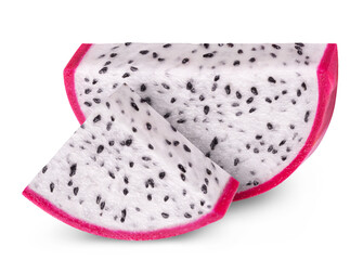 Pitahaya isolated. Ripe dragon fruit or pitaya cut into slices isolated on white background.