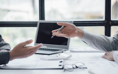 Business team present. Investor working new startup project. Finance meeting.