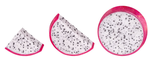 Pitahaya isolated. Ripe dragon fruit or pitaya cut into slices isolated on white background.