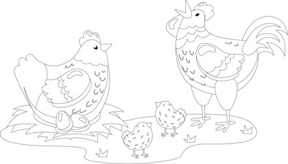 Cartoon farm animal chicken rooster bird vector graphic
