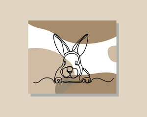 Continuous single one line art drawing of adorable cute bunny rabbit boho style vector illustration