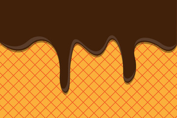 
Melted chocolate on waffle background. Vector illustration