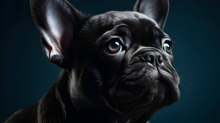 french bulldog puppy's portrait in blue, in the style of dynamic and exaggerated facial expressions