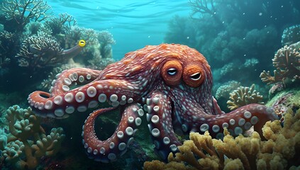 photography of a octopus in the sea. Generative AI