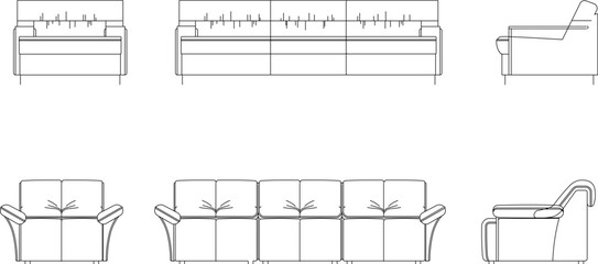 Vector sketch illustration of living room interior with furniture side view