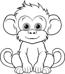 Obraz premium Monkey, colouring book for kids, vector illustration