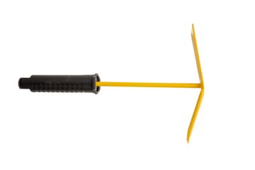 Garden hoe rake yellow color isolated on transparent background, view from above, PNG