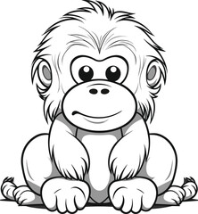 Obraz premium Orangutan, colouring book for kids, vector illustration