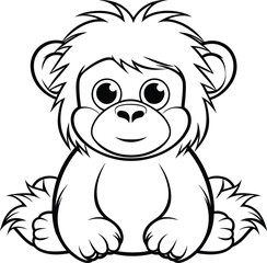 Orangutan, colouring book for kids, vector illustration