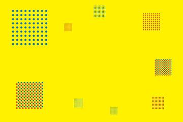 Primary colors background, blue, red, and yellow with geometric rectangle shape, dot, circle pattern. Vector illustration.