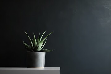 0252. Aloe vera plant in front of dark wall. Generative AI