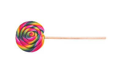 Lollipop colorful swirl isolated on transparent background. Childhood candy. PNG