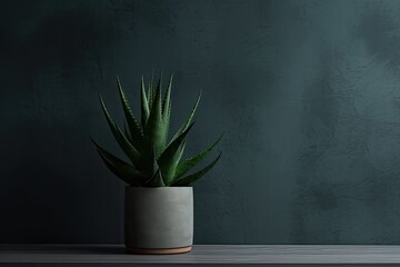 0253. Aloe vera plant in front of dark wall. Generative AI - obrazy, fototapety, plakaty