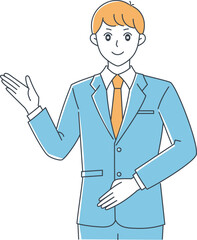 スーツ姿の案内する男性のイラスト　単色ver 