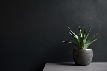 0257. Aloe vera succulent in front of dark wall. Generative AI - obrazy, fototapety, plakaty