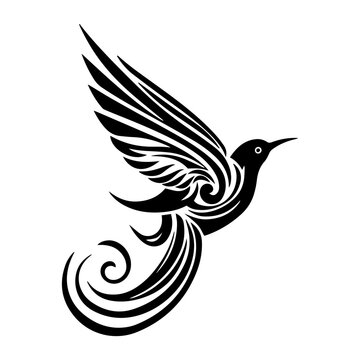 Tribal inspired flying bird tattoo illustration, showcasing elegance and grace. A symbol of liberation and spiritual connection to nature. Generative AI