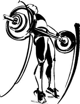 fit weight lifter woman making snatch with barbell weight