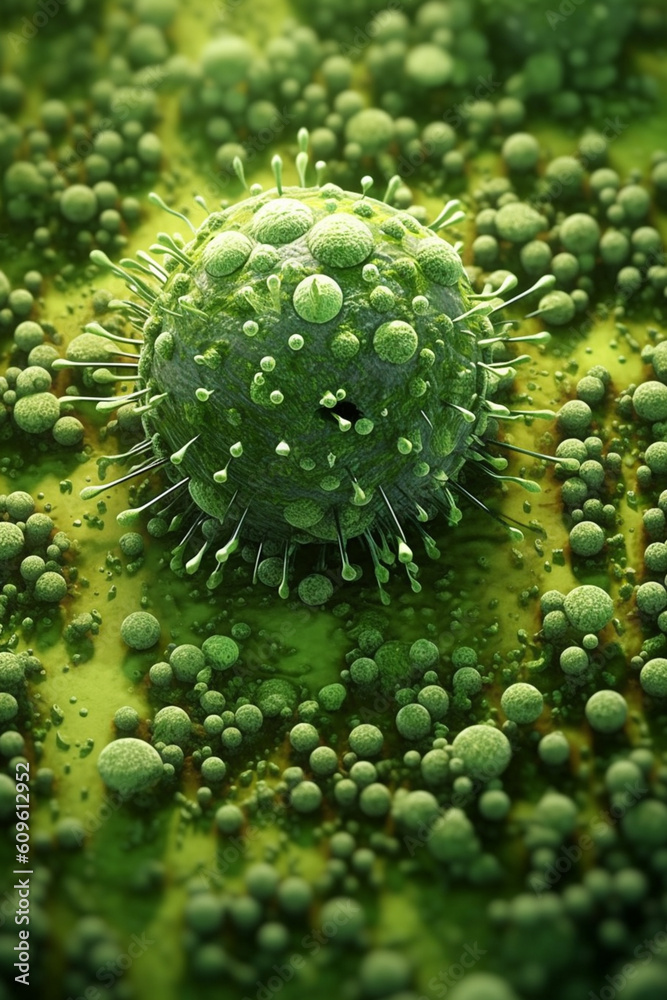 Poster a compact bacterial colony with a raised and dome-shaped appearance, displaying a bright green color