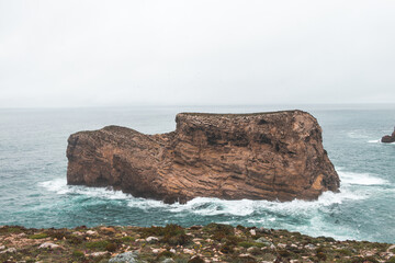 Rocky coastline of the Atlantic Ocean in the south-west of Portugal in the Algarve region....