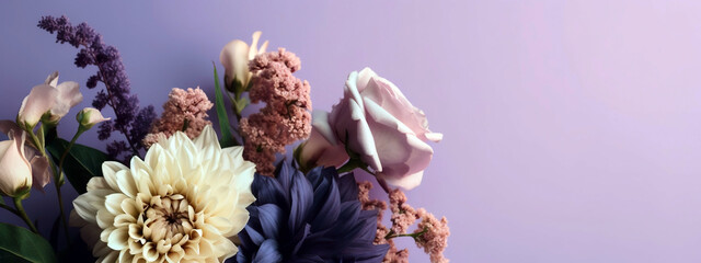 Spring banner for 8 march, mother's day, colorful vibrant bouquet of various flowers. Generative AI - 609613583