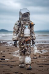 Naklejka premium The girl is an eco-activist. Draws attention to the problem with ecology. Concept idea. An unusual photo. Generative ai. .