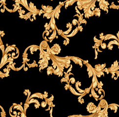 Seamless gold baroque, floral baroque, vintage decor.