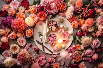 romantic mood candle and .candy in flowers generative ai