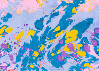 Fototapeta na wymiar Liquid marble paint. Pastel blue shades. Abstract texture background