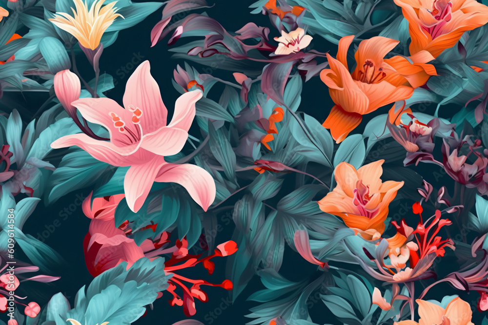 Wall mural seamless botanical pattern. ai generative