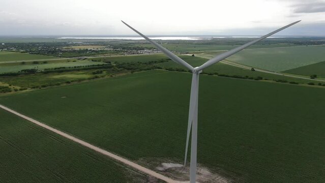 Aerial views from over the wind farms outside of Corpus Christi, Texas