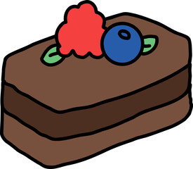 chocolate cake with berry hand draw