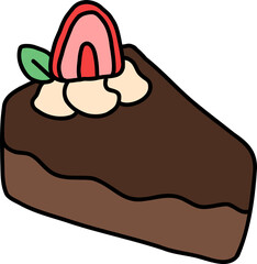 chocolate cake with berry hand draw